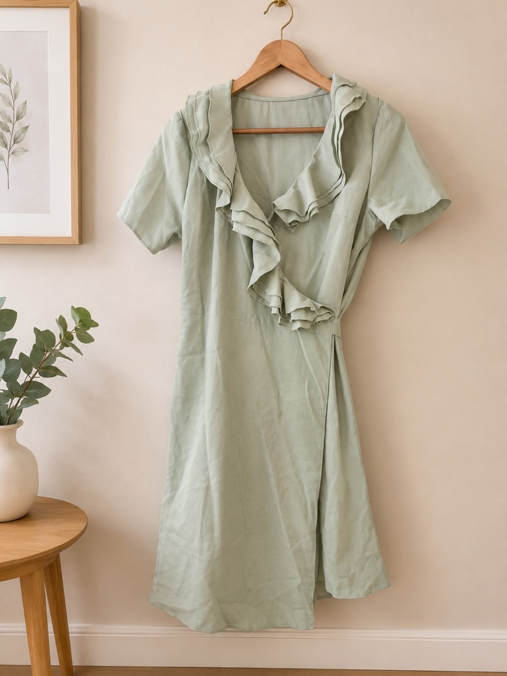 Cupshe Sage Green Ruffle Wrap Midi Dress